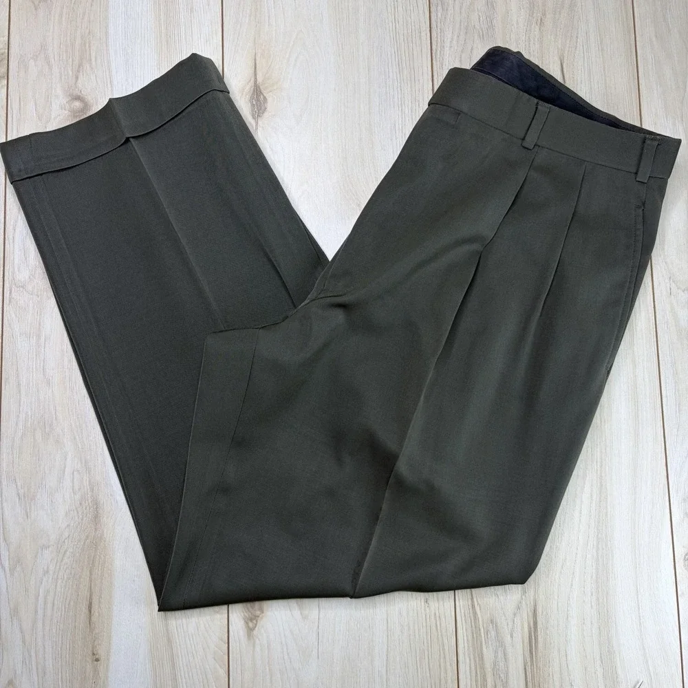Brooks Brothers Wool Double Pleated Dress Pants Mens 36x28 Dark Green